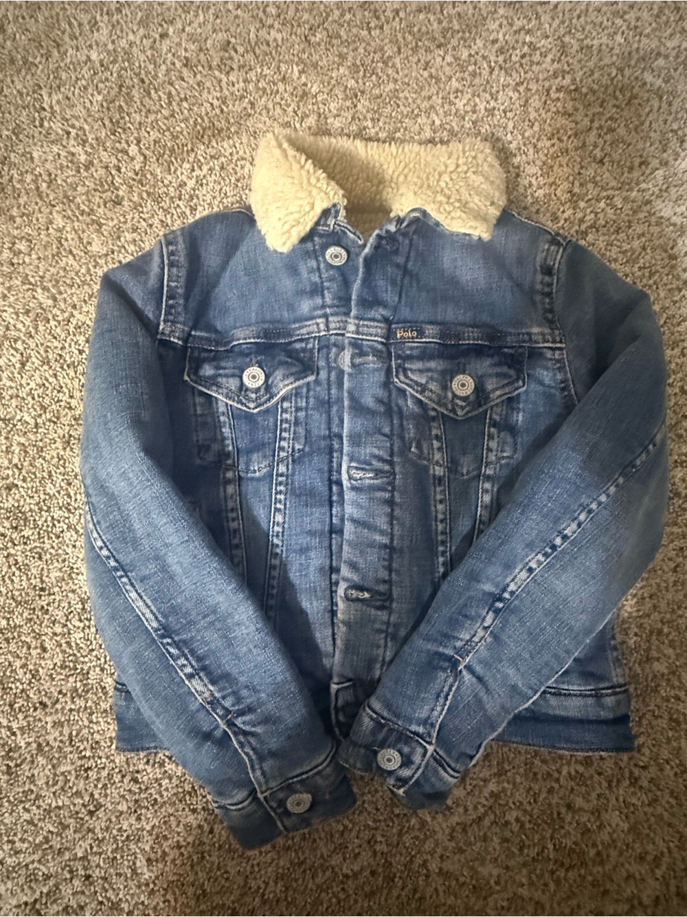 Ralph Lauren Kids Light Blue Denim Jacket with Cream Sherpa Collar